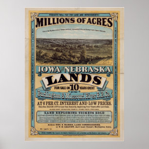 Pôster Milhões de acres. Iowa e Nebraska