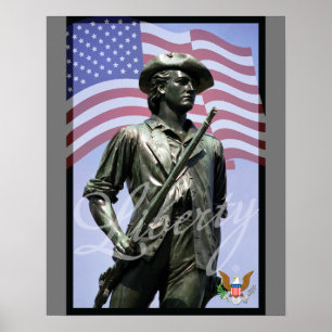 Poster Militar Patriótico Minuteman com Emblema de Defesa