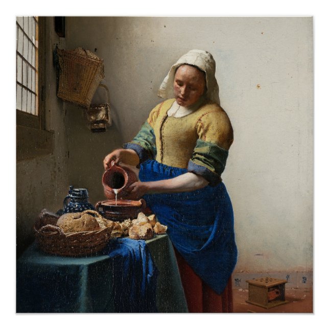 Pôster Milkmaid por Johannes Vermeer Glossy (Frente)