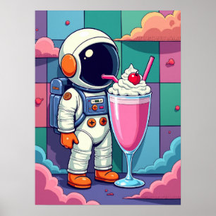 Poster Milkshake Cósmico - Astronauta de Arte Pop