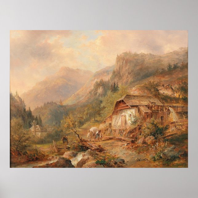 Poster Mill perto de Steierling, Alta Áustria Emil Barbar (Frente)