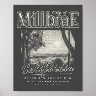 POSTER MILLBRAE SAN MATEO CALIFORNIA VINTAGE HALFTONE