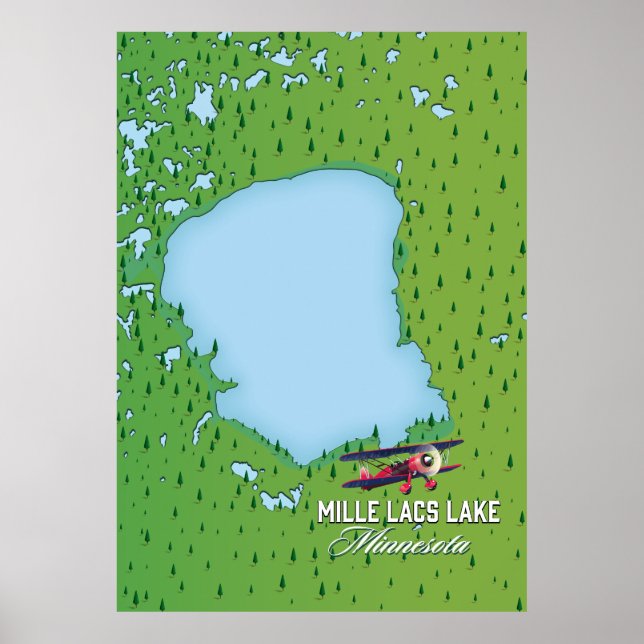 Poster mille lacs lake Minnesota viagem map. (Frente)