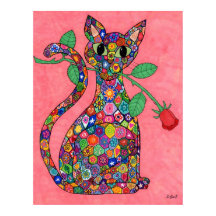 Millefiori Cat com Rosa vermelha