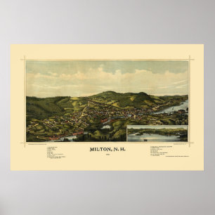 Pôster Milton, mapa panorâmico do NH - 1888