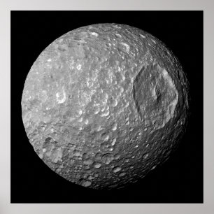 Pôster Mimas a lua de Saturn da nave espacial de Cassini