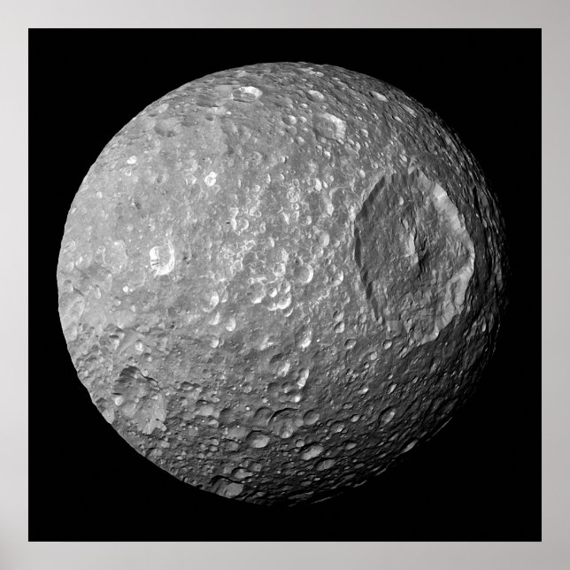 Pôster Mimas, a Lua de Saturno da nave Cassini (Frente)