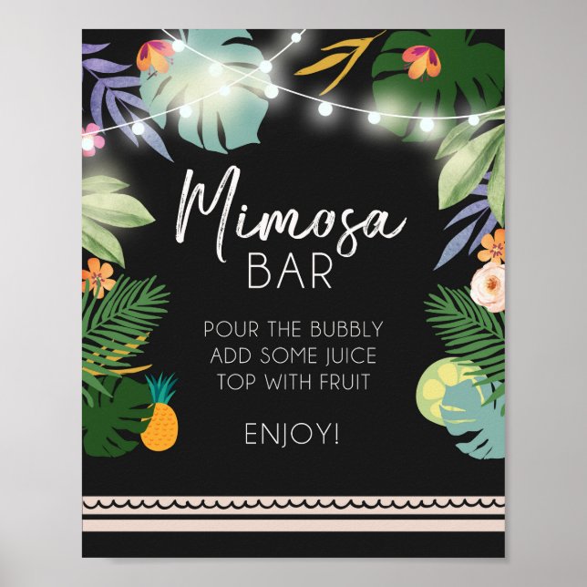 Poster Mimosa Bar Luau Tropical Birthday Shower Sign (Frente)