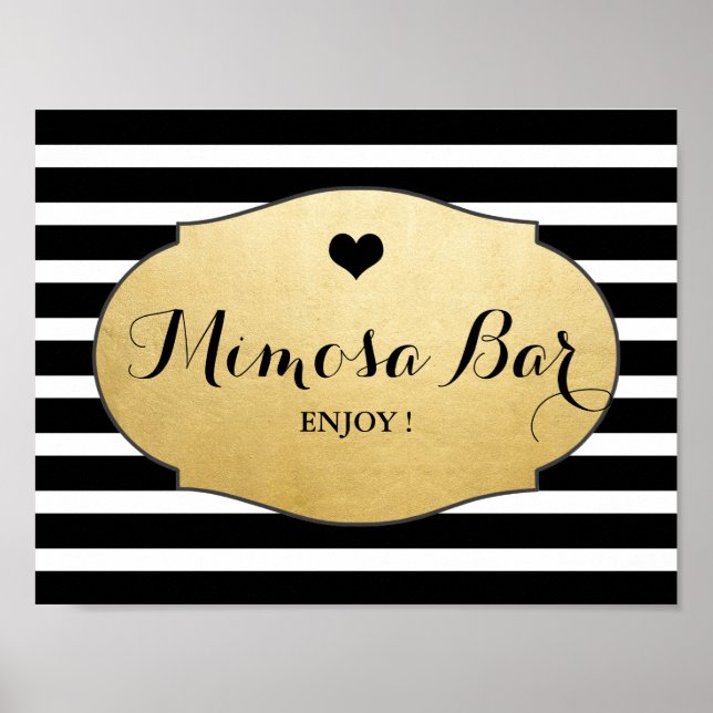 Poster Mimosa Bar Wedding Sign Faux Gold Foil Stripes (Frente)