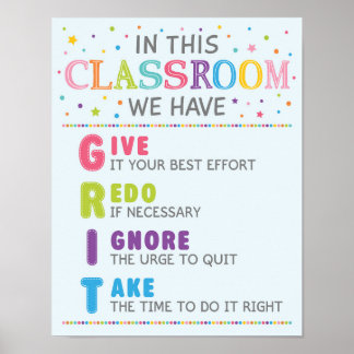 Poster Mindset de Crescimento da Sala de Aula GRIT