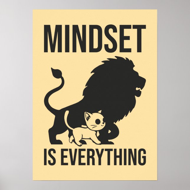Poster Mindset é Tudo - Motivação do Leão Cat (Frente)