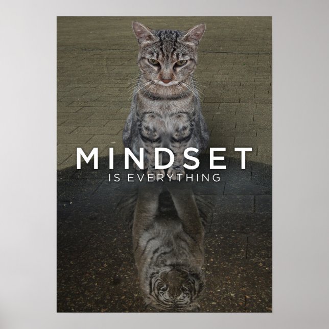 Poster Mindset É Tudo - Reflexão Da Água Do Tigre De Gato (Frente)