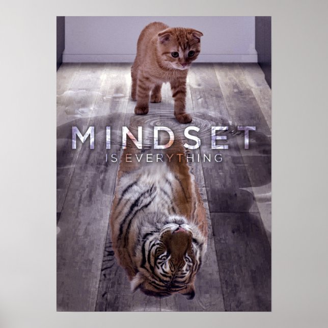 Poster Mindset é tudo - Reflexão de Gato e Tigre (Frente)