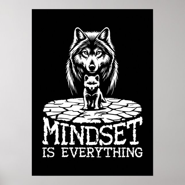 Poster Mindset É Tudo, Wolf - Gym, Hustle, Sucesso (Frente)