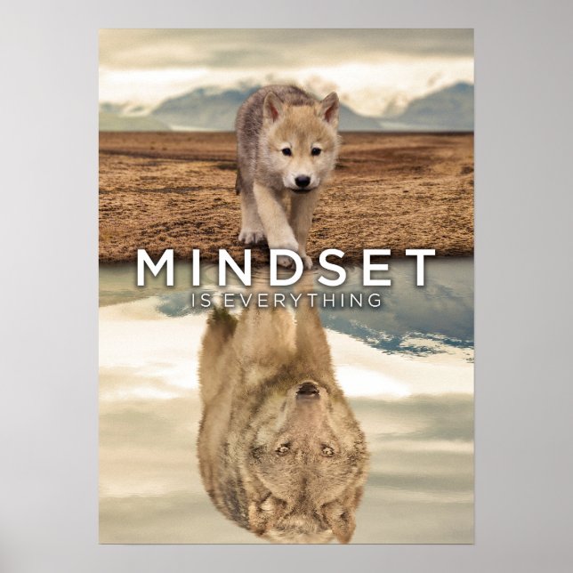 Poster Mindset Is Everything - Desert Wolf Pup Reflection (Frente)
