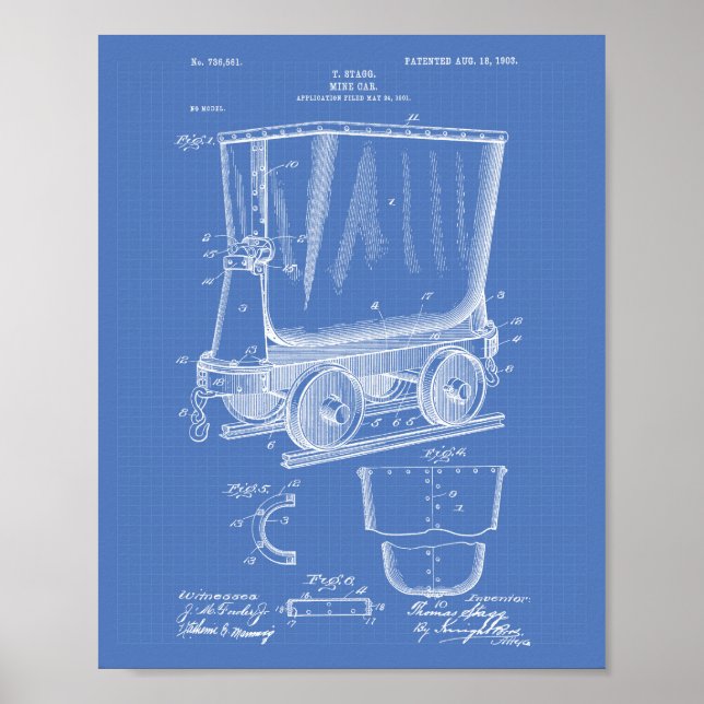 Pôster Mine Trolley 1903 Patent Art Blueprint (Frente)