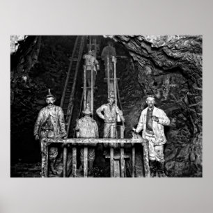 Poster Mineiros no trabalho no Quincy Mine c. 1890