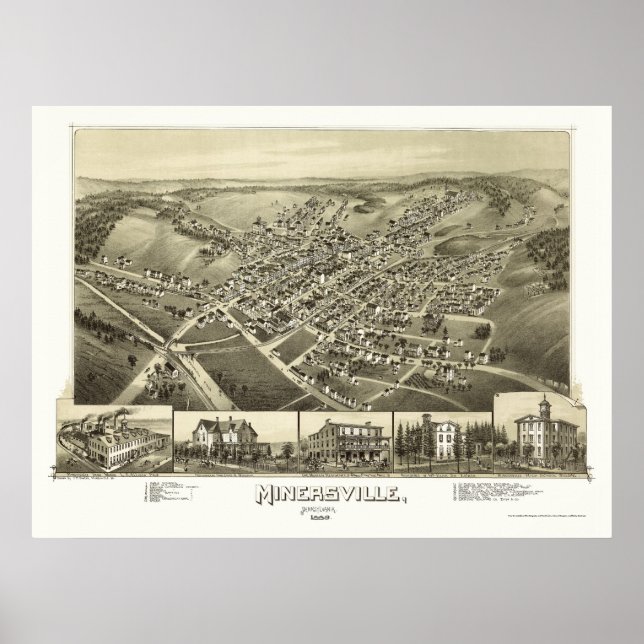Poster Minersville, PA Panorâmica - 1889 (Frente)