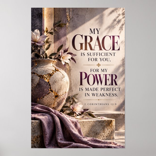 Poster Minha Graça é Suficiente 2 Coríntios 12:9 Cristã (Frente)