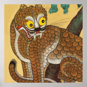 Poster Minhwa Coreano do Tigre Feio do Povo
