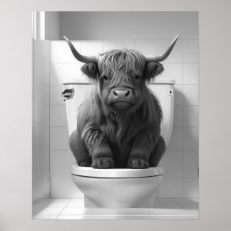 Poster Mini Baby Highland Cow em Banheiro