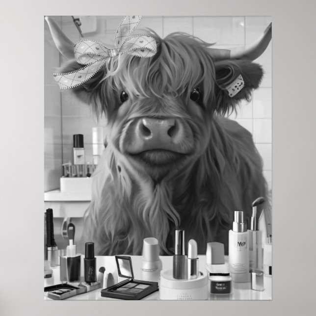 Poster Mini Highland Cow Pink Ribbon & Beauproducts (Frente)
