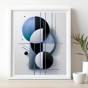 Poster Minialista Elegante Abstrato Azul Geométrico Moder