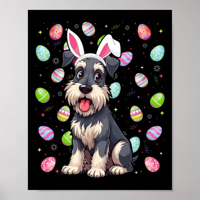 Poster Miniatura Schnauzer Cachorro Páscoa Ovo Caça Coelh (Frente)