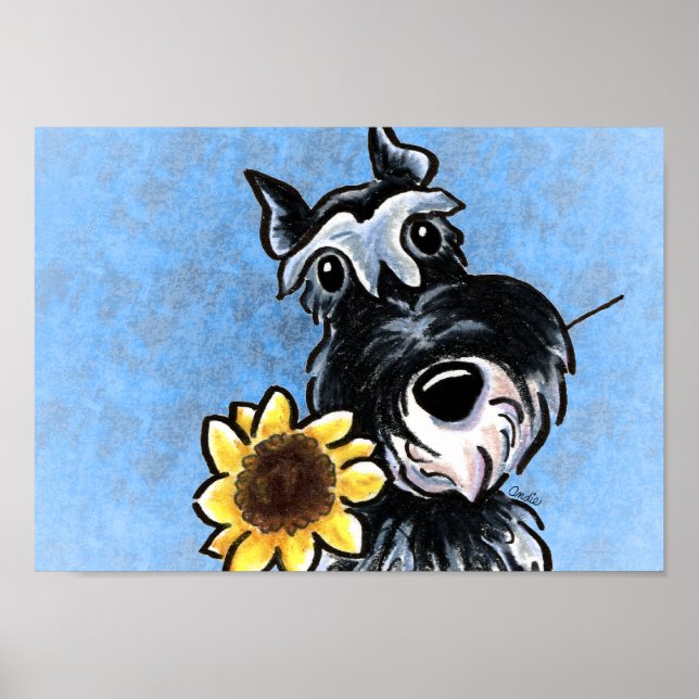 Poster Miniatura Schnauzer Sunflower Blue Off-Leash Art™ (Frente)