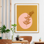 Poster Mínima de Cintura Botânica da Mostarda Amarela Cor<br><div class="desc">Esta poster de arte de na moda apresenta uma ilustração botânica minimalista em uma bela sombra de outono de amarelo mostarda em um fundo de abstrato em cor-de-rosa-claro.</div>