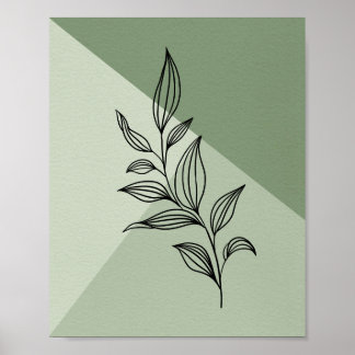 Poster Minimal Botanical Line Art Leaves on Sage Green