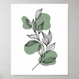 Poster Minimal Botanical Line Art Leaves with Sage Green 