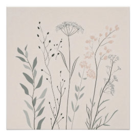 Pôster Minimal Botanical Wall Art – Soft Wildflower
