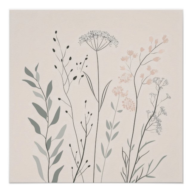 Pôster Minimal Botanical Wall Art – Soft Wildflower (Frente)
