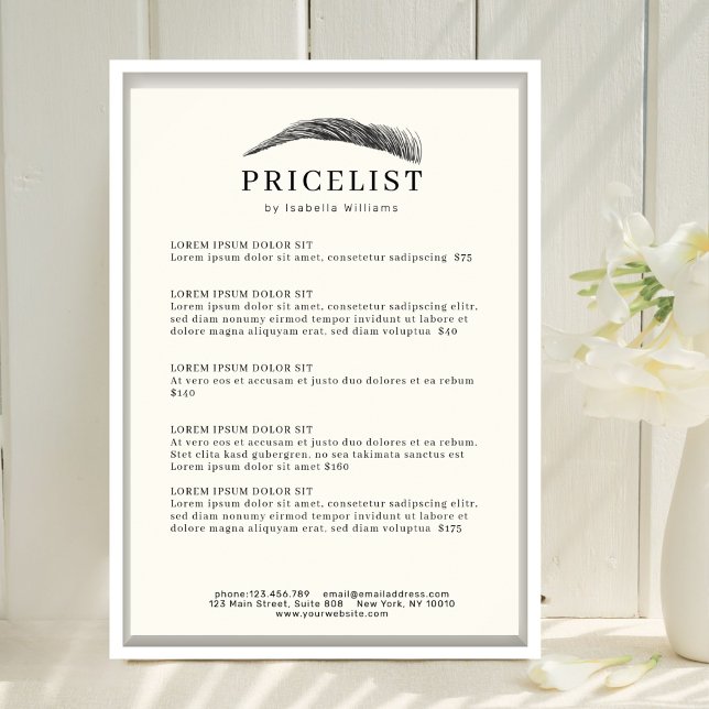 Poster Minimal Elegant Eyebrow Salon Pricelist (Minimal Elegant Eyebrow Salon Pricelist Poster Template)