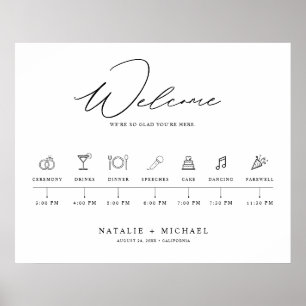Poster Minimal Elegant Wedding Welcome Sign with Timeline