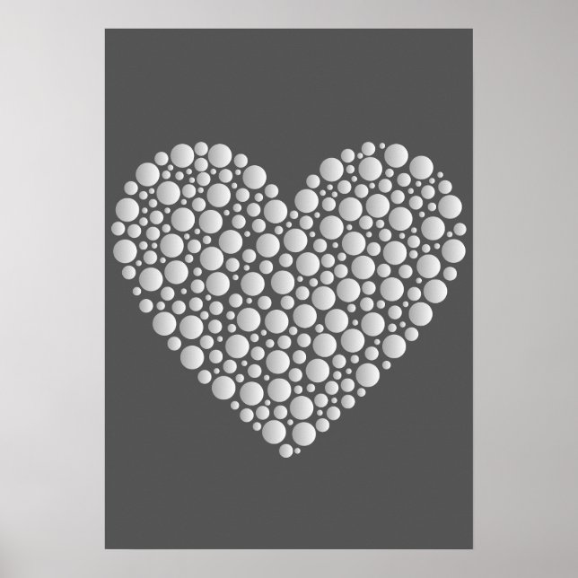 Poster Minimal Heart Circles – White Gradient on Dark  (Frente)
