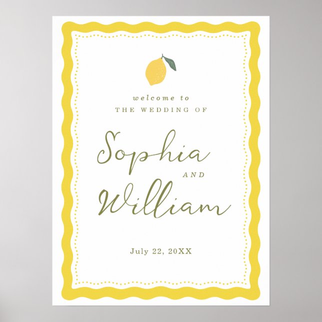 Poster Minimal Lemon Amalfi Coast Wedding Welcome Sign (Frente)