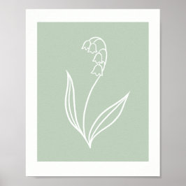 Poster Minimal Lily of the Valley Line Art on Sage Green 