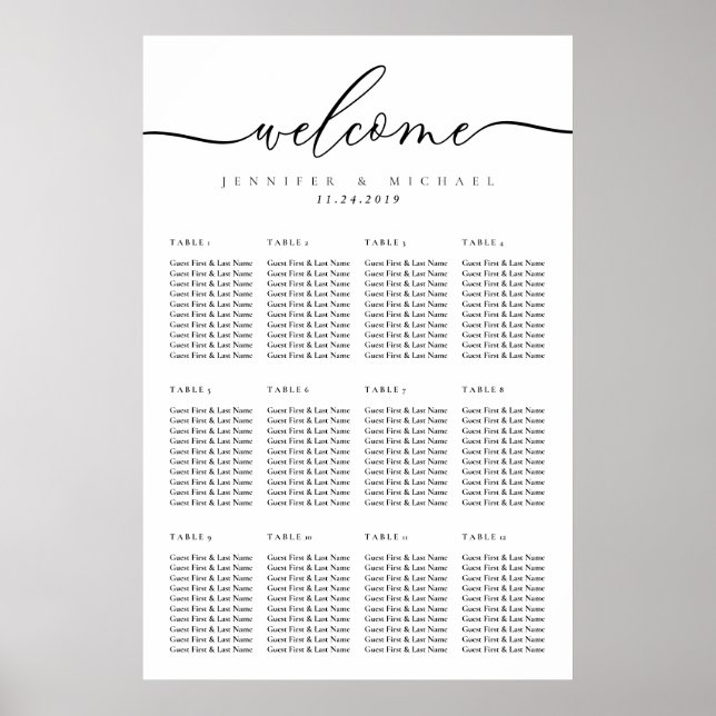 Poster Minimal Modern Clean Simple Wedding Table Numbers (Frente)