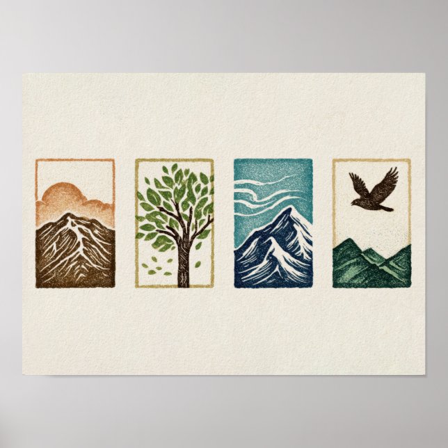 Poster Minimal Nature Set – Mountain & Tree Art (Frente)