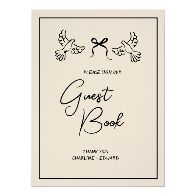 Pôster Minimal Olive and Blush Wedding Guestbook  (Frente)