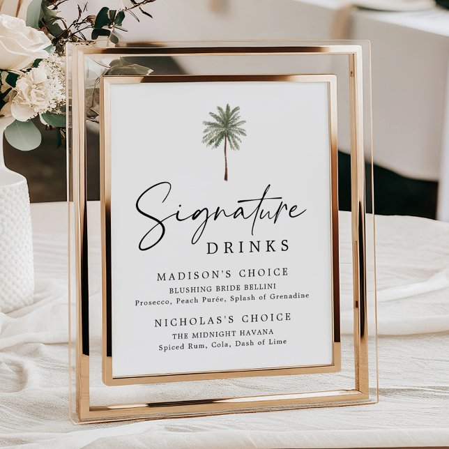Poster Minimal Palm Tree Wedding Signature Drinks Sign (Criador carregado)