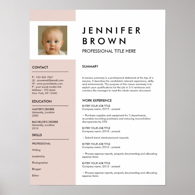 Poster Minimal resume cv with photography digital (Frente)