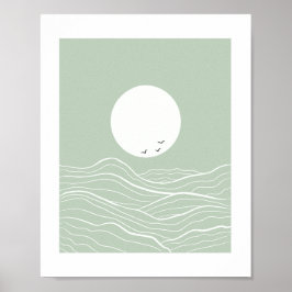 Poster Minimal Sun and Ocean Waves Line Art 