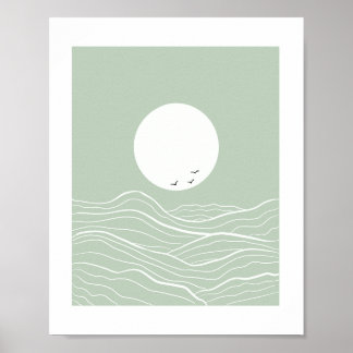 Poster Minimal Sun and Ocean Waves Line Art