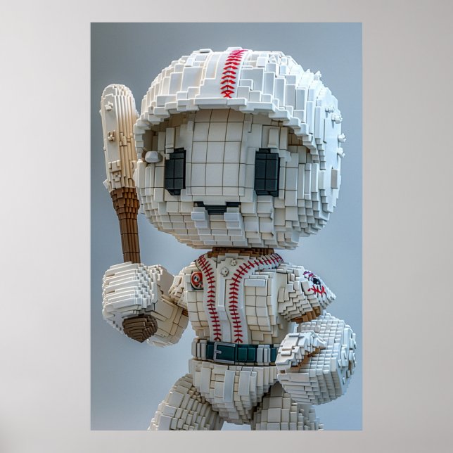 Poster Minimal Voxel Athlete in White Uniform – Baseball  (Frente)
