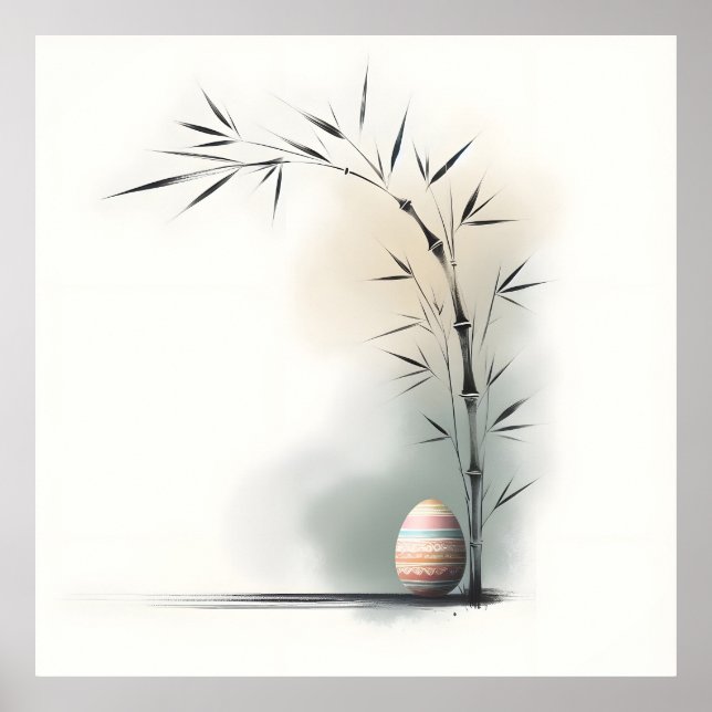 Poster Minimal Zen Spring Bamboo Easter Egg (Frente)