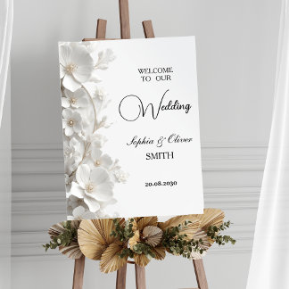 Poster Minimalist 3D White Floral  Wedding Welcome Sign 