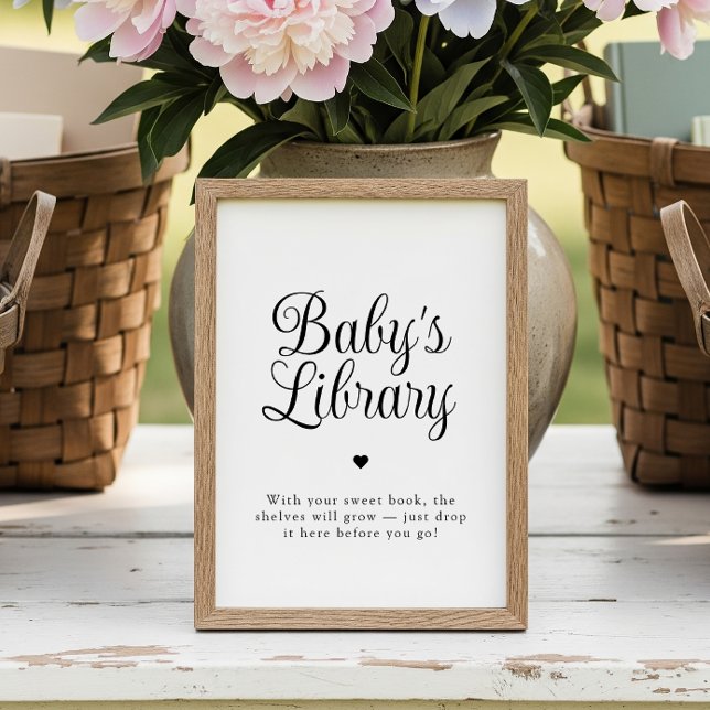 Poster Minimalist "Baby's Library" Baby Shower Sign (Criador carregado)